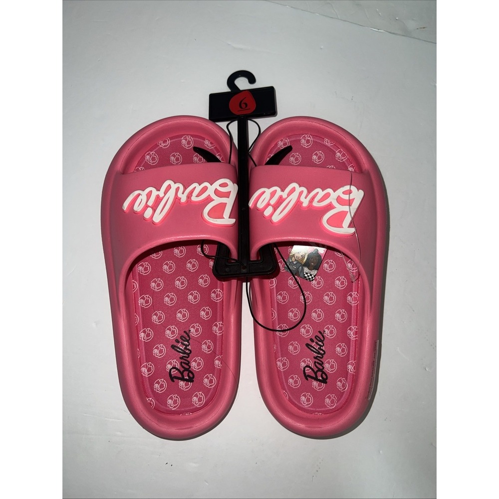 Barbie Pink Beach Slides Sandals‎ NWT Girls Teen Size 6